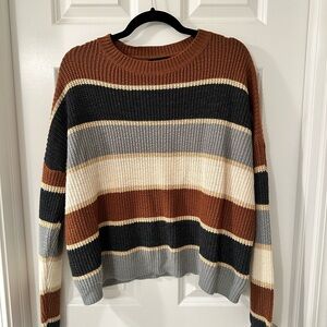 Striped Knit Sweater - Brown, Light & Dark Blue, Cream